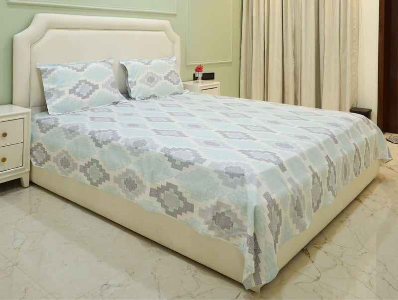 Aqua Mirage Geometric King Bedsheet Set
