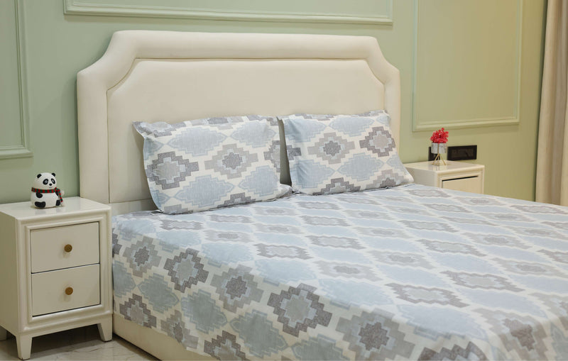Glacier Mist Geometric King Bedsheet Set