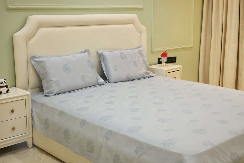 Misty Blue Grace Self-Design King Bedsheet Set
