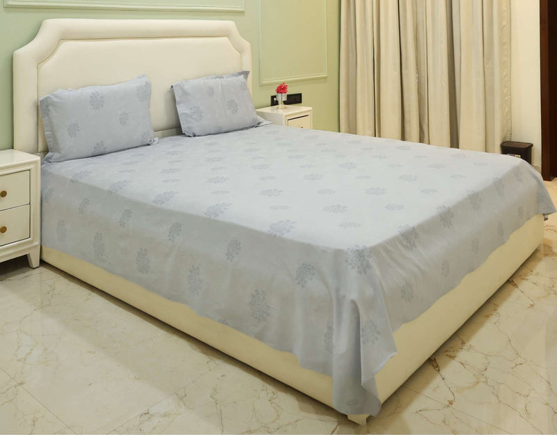 Misty Blue Grace Self-Design King Bedsheet Set