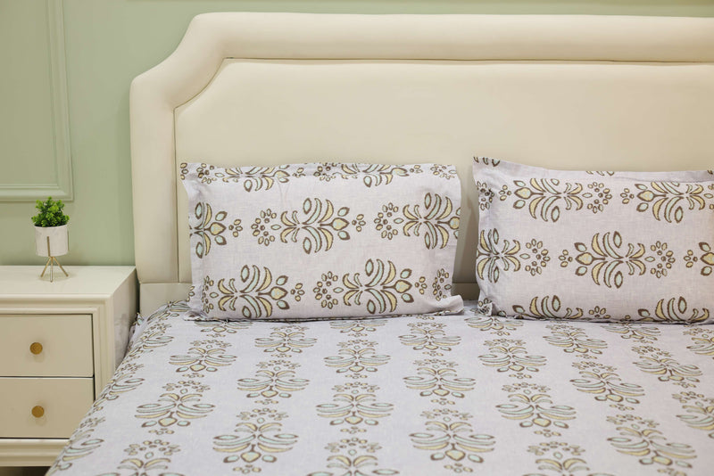 Earthy Motifs Bloom Printed King Bedsheet Set
