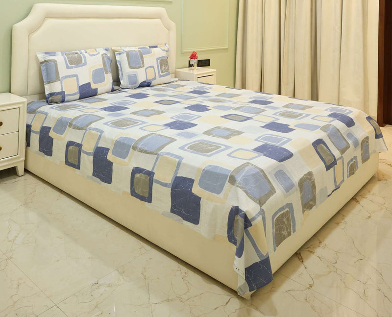 Cool Azure Mosaic Geometric King Bedsheet Set