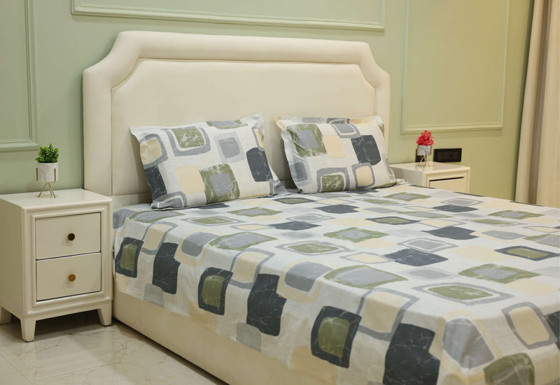 Cream Accent Graphite Geometric King Bedsheet Set